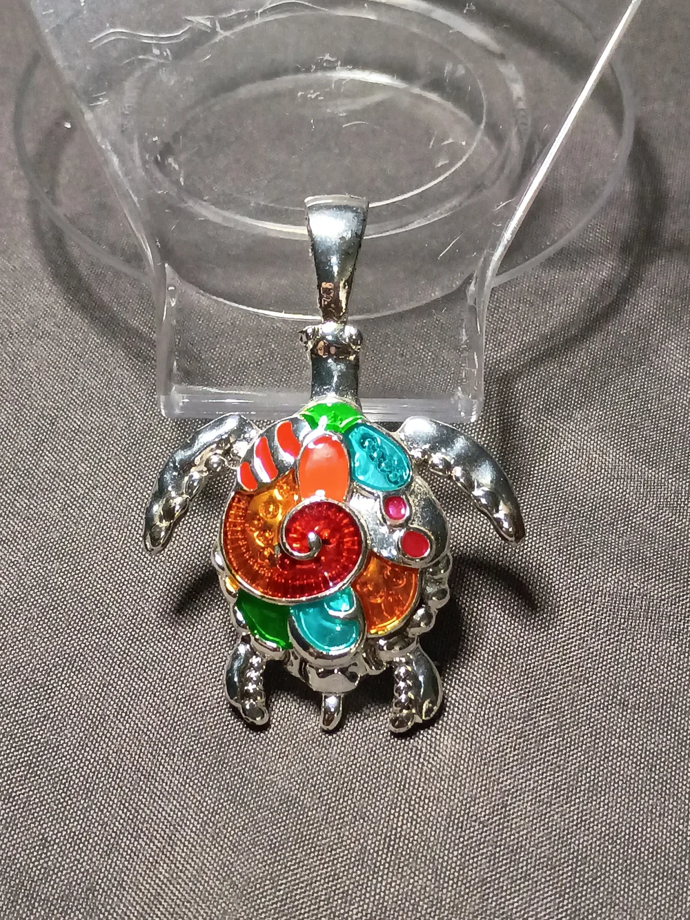 Colorful Turtle Pendant Necklace - Multicolor Enamel Sea Turtle Charm